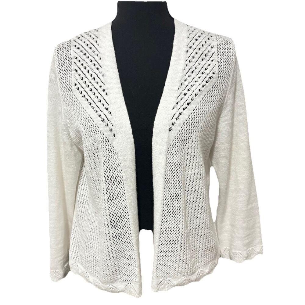 Croft & Barrow Petite Small White Open Knit Cardigan Sweater Shrug Cotton